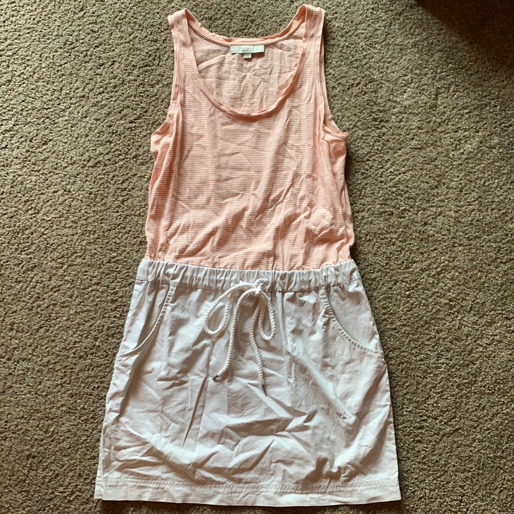 Loft tank top dress, orange and white striped on top